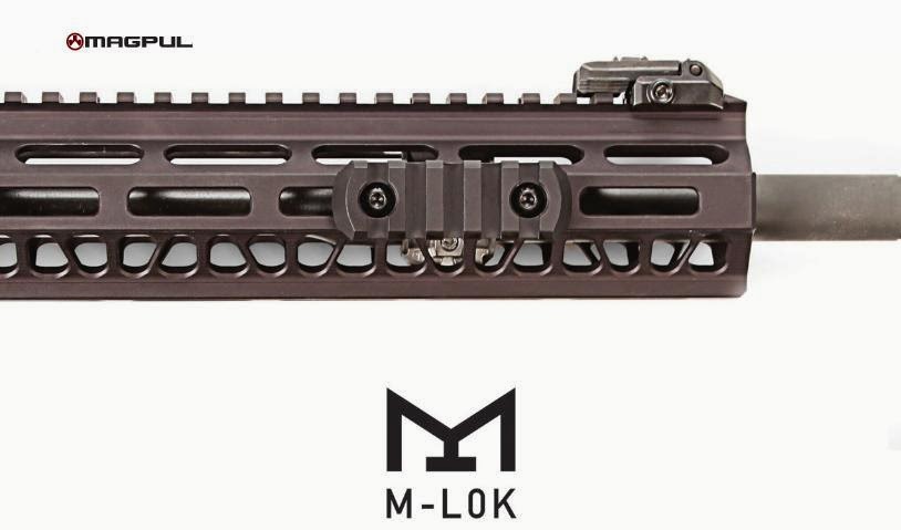 Magpuls M-Lok utilizes rectangular slots to mount hardware. 