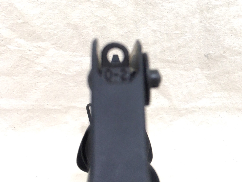 A1 upper sight picture with sideways glock rear sight used as a front sight.
