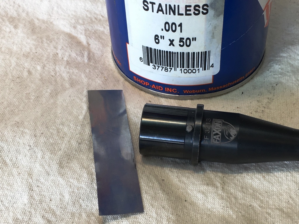0.001" stainless shim stock, cut to size