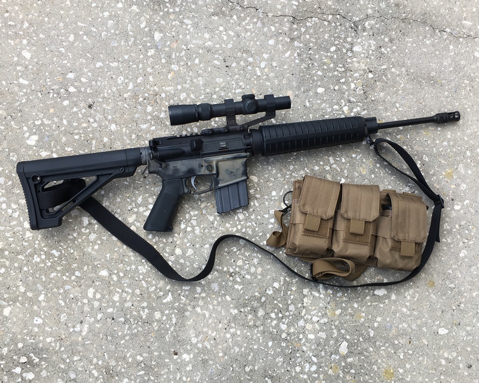 A simple, lightweight, optic-only rifle and a mag pouch for 20 round mags makes a great Old Man Combo